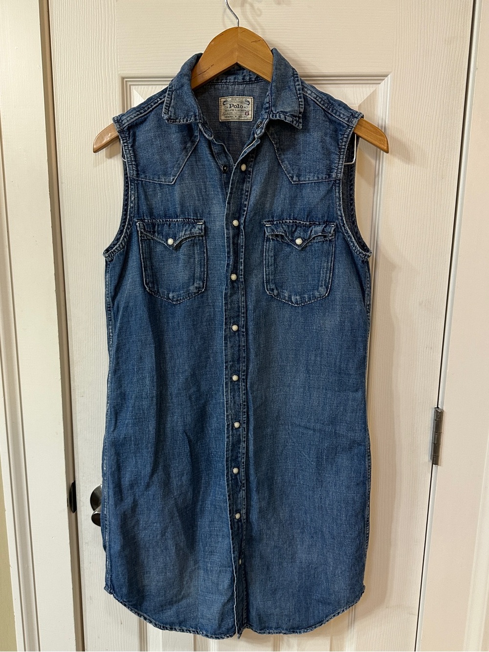 Polo Ralph Lauren Vintage Denim Jean Dress Sleeveless 90s Americana Western Sz 6